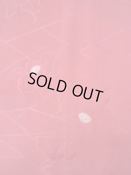 Photo3: O0131T Vintage Japanese kimono  Shiny Red MICHIYUKI outer coat for women / Silk. Flower,   (Grade B) (3)