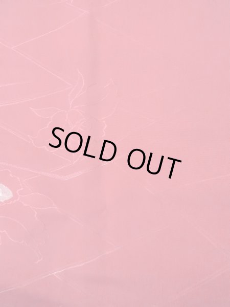 Photo4: O0131T Vintage Japanese kimono  Shiny Red MICHIYUKI outer coat for women / Silk. Flower,   (Grade B) (4)