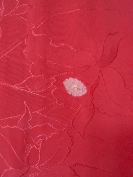 Photo5: O0131T Vintage Japanese kimono  Shiny Red MICHIYUKI outer coat for women / Silk. Flower,   (Grade B) (5)
