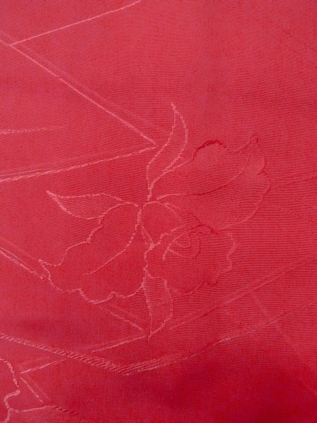 Photo6: O0131T Vintage Japanese kimono  Shiny Red MICHIYUKI outer coat for women / Silk. Flower,   (Grade B) (6)