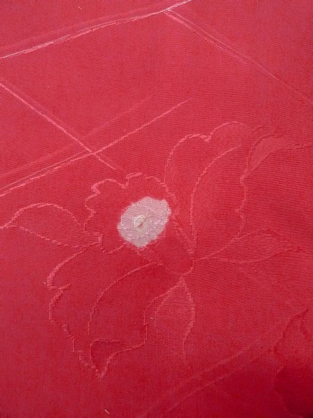 Photo7: O0131T Vintage Japanese kimono  Shiny Red MICHIYUKI outer coat for women / Silk. Flower,   (Grade B) (7)