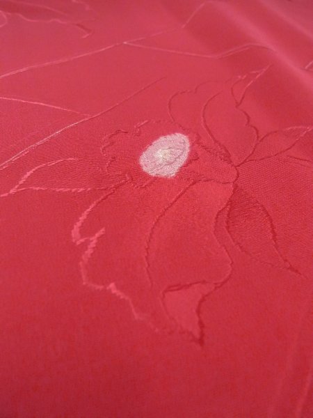 Photo10: O0131T Vintage Japanese kimono  Shiny Red MICHIYUKI outer coat for women / Silk. Flower,   (Grade B) (10)