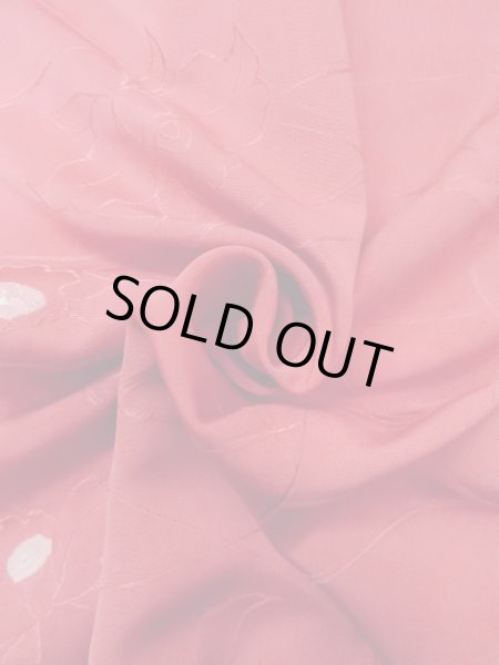 Photo12: O0131T Vintage Japanese kimono  Shiny Red MICHIYUKI outer coat for women / Silk. Flower,   (Grade B) (12)