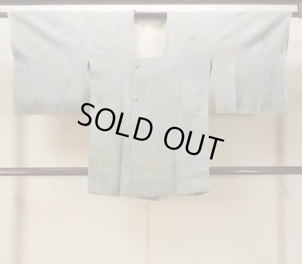Photo1: O0131W Vintage Japanese kimono Pale Grayish Teal MICHIYUKI outer coat for women / Silk. Leaf,   (Grade B) (1)