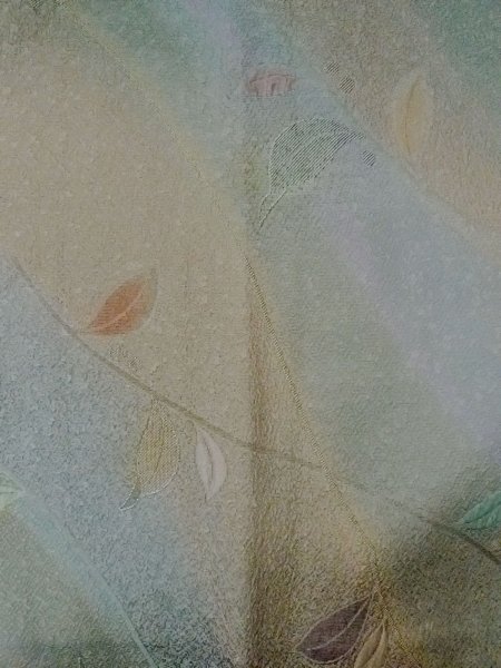 Photo3: O0131W Vintage Japanese kimono Pale Grayish Teal MICHIYUKI outer coat for women / Silk. Leaf,   (Grade B) (3)