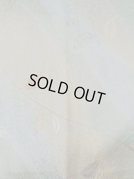 Photo3: O0131W Vintage Japanese kimono Pale Grayish Teal MICHIYUKI outer coat for women / Silk. Leaf,   (Grade B) (3)