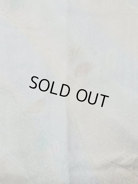 Photo4: O0131W Vintage Japanese kimono Pale Grayish Teal MICHIYUKI outer coat for women / Silk. Leaf,   (Grade B) (4)