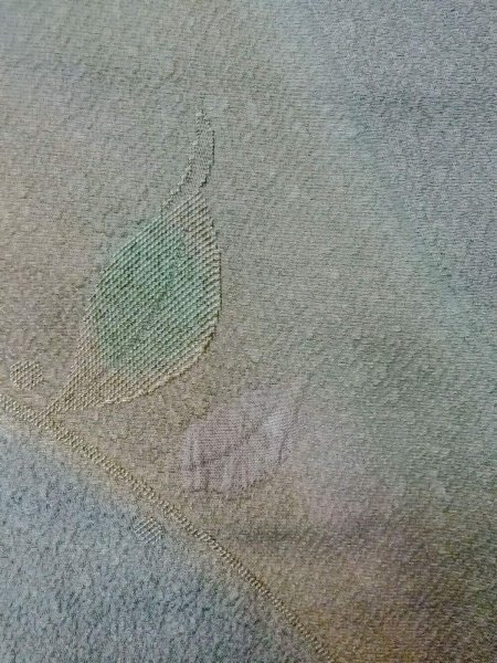 Photo5: O0131W Vintage Japanese kimono Pale Grayish Teal MICHIYUKI outer coat for women / Silk. Leaf,   (Grade B) (5)