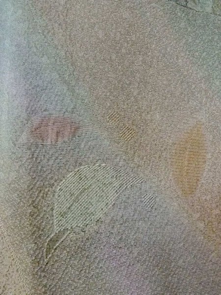 Photo6: O0131W Vintage Japanese kimono Pale Grayish Teal MICHIYUKI outer coat for women / Silk. Leaf,   (Grade B) (6)