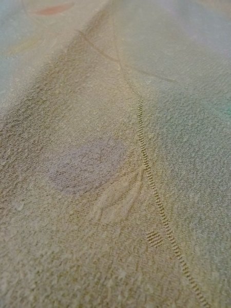 Photo8: O0131W Vintage Japanese kimono Pale Grayish Teal MICHIYUKI outer coat for women / Silk. Leaf,   (Grade B) (8)