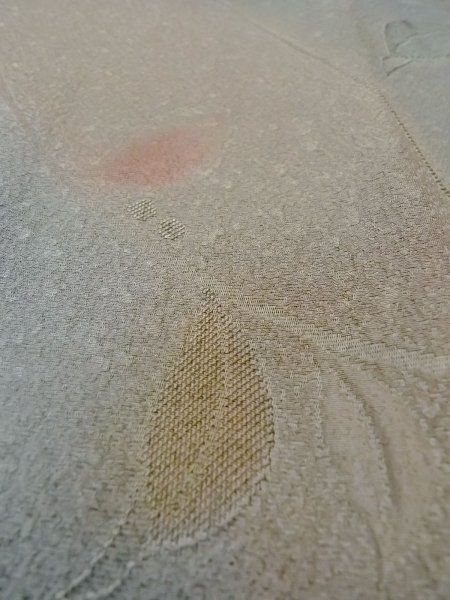 Photo9: O0131W Vintage Japanese kimono Pale Grayish Teal MICHIYUKI outer coat for women / Silk. Leaf,   (Grade B) (9)