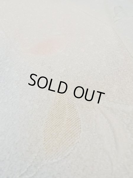 Photo9: O0131W Vintage Japanese kimono Pale Grayish Teal MICHIYUKI outer coat for women / Silk. Leaf,   (Grade B) (9)