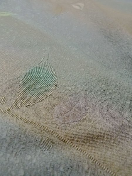 Photo10: O0131W Vintage Japanese kimono Pale Grayish Teal MICHIYUKI outer coat for women / Silk. Leaf,   (Grade B) (10)