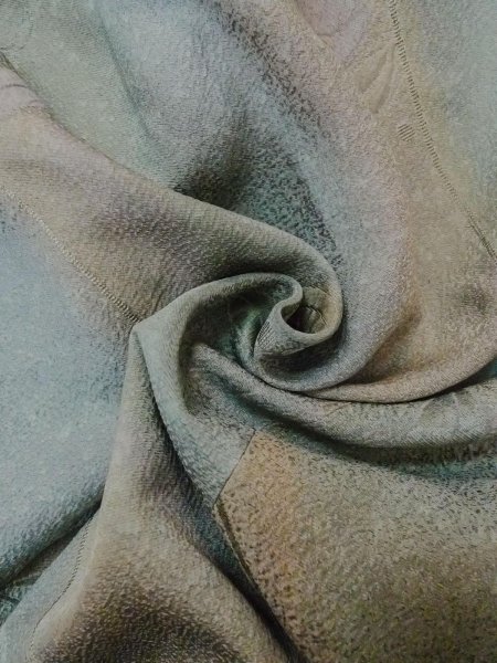 Photo12: O0131W Vintage Japanese kimono Pale Grayish Teal MICHIYUKI outer coat for women / Silk. Leaf,   (Grade B) (12)