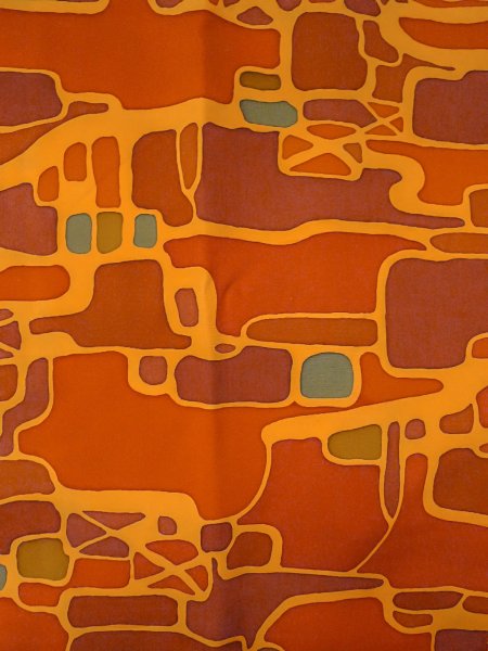 Photo3: O0131Y Vintage Japanese kimono  Light Orange MICHIYUKI outer coat for women / Silk. Abstract pattern   (Grade B) (3)