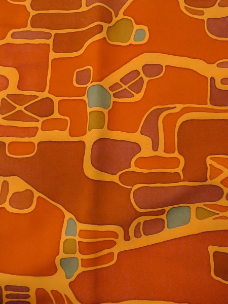 Photo4: O0131Y Vintage Japanese kimono  Light Orange MICHIYUKI outer coat for women / Silk. Abstract pattern   (Grade B) (4)