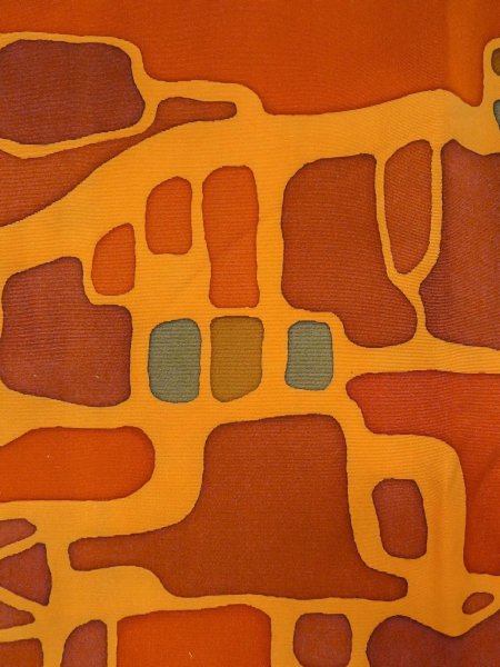 Photo7: O0131Y Vintage Japanese kimono  Light Orange MICHIYUKI outer coat for women / Silk. Abstract pattern   (Grade B) (7)