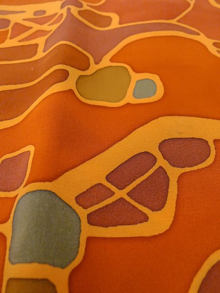 Photo9: O0131Y Vintage Japanese kimono  Light Orange MICHIYUKI outer coat for women / Silk. Abstract pattern   (Grade B) (9)