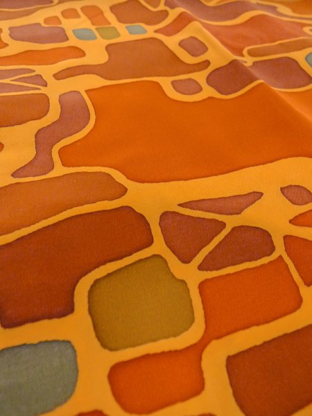 Photo10: O0131Y Vintage Japanese kimono  Light Orange MICHIYUKI outer coat for women / Silk. Abstract pattern   (Grade B) (10)