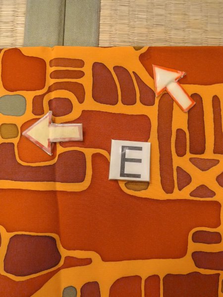 Photo18: O0131Y Vintage Japanese kimono  Light Orange MICHIYUKI outer coat for women / Silk. Abstract pattern   (Grade B) (18)