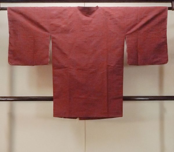 Photo2: O0131Z Vintage Japanese kimono  Dark Red MICHIYUKI outer coat for women / Silk. Stripes   (Grade B) (2)