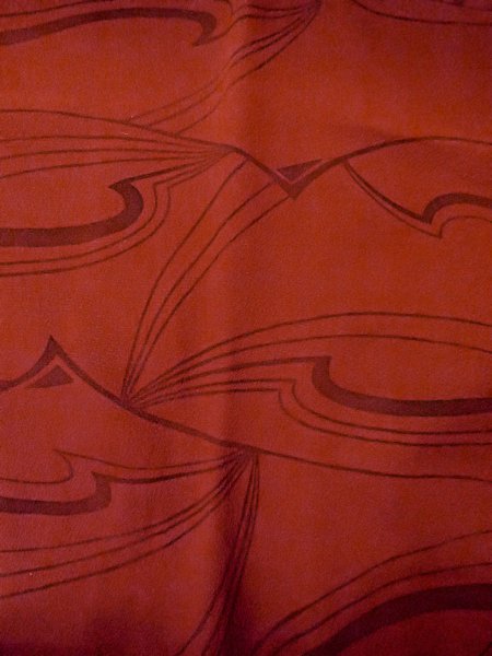 Photo3: Mint O0201A Vintage Japanese kimono  Dark Red MICHIYUKI outer coat for women / Silk. Abstract pattern   (Grade A) (3)