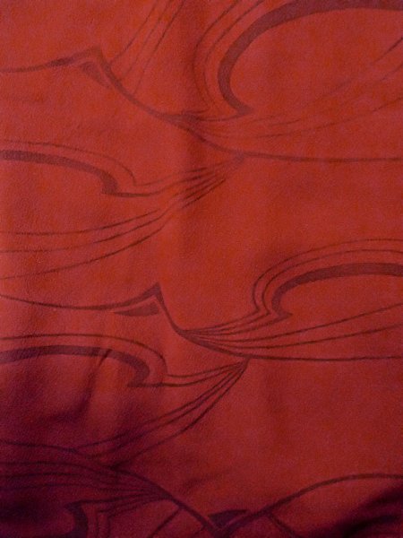 Photo4: Mint O0201A Vintage Japanese kimono  Dark Red MICHIYUKI outer coat for women / Silk. Abstract pattern   (Grade A) (4)