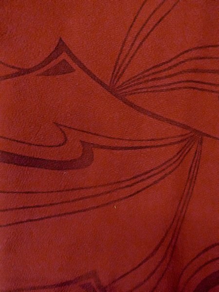 Photo5: Mint O0201A Vintage Japanese kimono  Dark Red MICHIYUKI outer coat for women / Silk. Abstract pattern   (Grade A) (5)