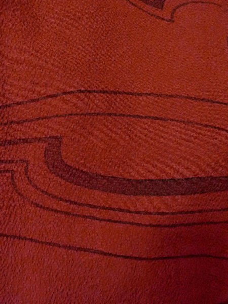 Photo6: Mint O0201A Vintage Japanese kimono  Dark Red MICHIYUKI outer coat for women / Silk. Abstract pattern   (Grade A) (6)