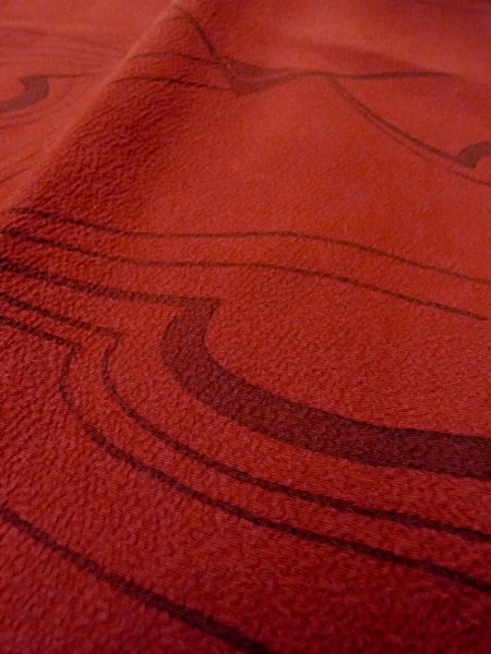 Photo8: Mint O0201A Vintage Japanese kimono  Dark Red MICHIYUKI outer coat for women / Silk. Abstract pattern   (Grade A) (8)