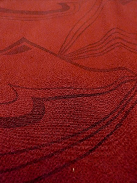 Photo9: Mint O0201A Vintage Japanese kimono  Dark Red MICHIYUKI outer coat for women / Silk. Abstract pattern   (Grade A) (9)