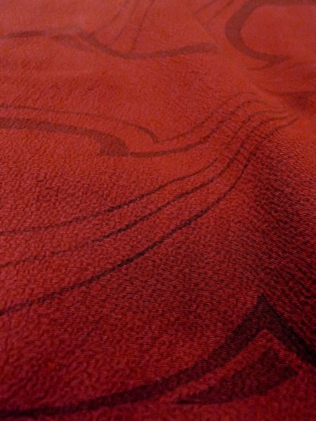 Photo10: Mint O0201A Vintage Japanese kimono  Dark Red MICHIYUKI outer coat for women / Silk. Abstract pattern   (Grade A) (10)