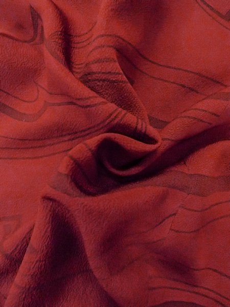Photo11: Mint O0201A Vintage Japanese kimono  Dark Red MICHIYUKI outer coat for women / Silk. Abstract pattern   (Grade A) (11)