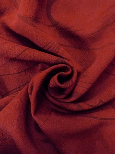 Photo12: Mint O0201A Vintage Japanese kimono  Dark Red MICHIYUKI outer coat for women / Silk. Abstract pattern   (Grade A) (12)