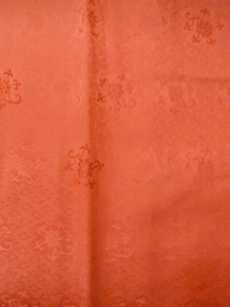 Photo3: O0201B Vintage Japanese kimono  Shiny Orange MICHIYUKI outer coat for women / Silk. Chinese flower,   (Grade B) (3)