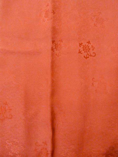 Photo4: O0201B Vintage Japanese kimono  Shiny Orange MICHIYUKI outer coat for women / Silk. Chinese flower,   (Grade B) (4)
