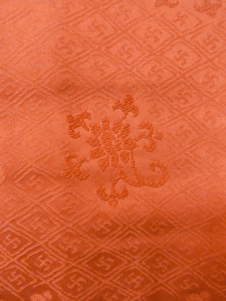 Photo5: O0201B Vintage Japanese kimono  Shiny Orange MICHIYUKI outer coat for women / Silk. Chinese flower,   (Grade B) (5)