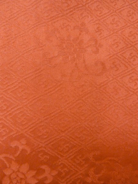 Photo7: O0201B Vintage Japanese kimono  Shiny Orange MICHIYUKI outer coat for women / Silk. Chinese flower,   (Grade B) (7)