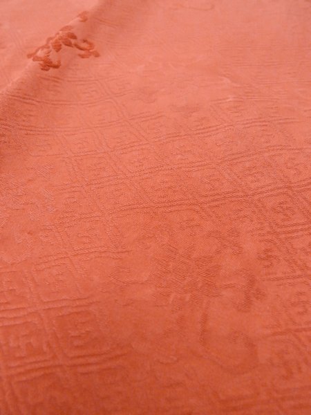 Photo8: O0201B Vintage Japanese kimono  Shiny Orange MICHIYUKI outer coat for women / Silk. Chinese flower,   (Grade B) (8)