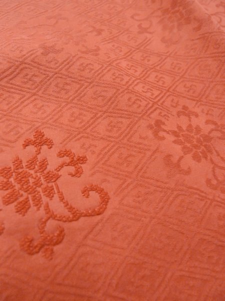 Photo10: O0201B Vintage Japanese kimono  Shiny Orange MICHIYUKI outer coat for women / Silk. Chinese flower,   (Grade B) (10)