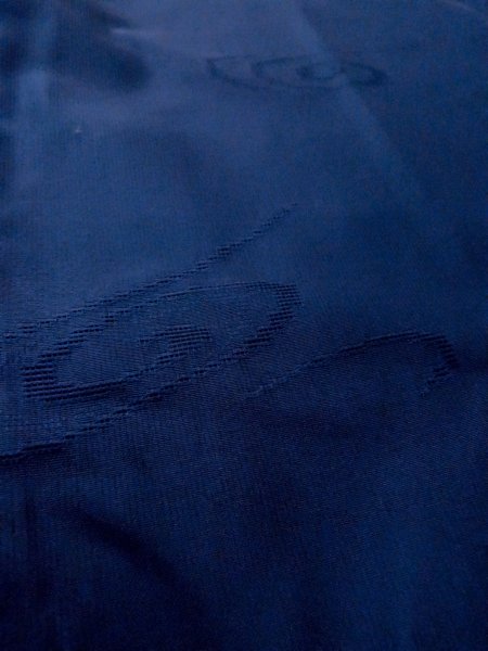 Photo9: O0201C Vintage Japanese kimono  Dark Blue MICHIYUKI outer coat for women / Silk. Swirl   (Grade B) (9)
