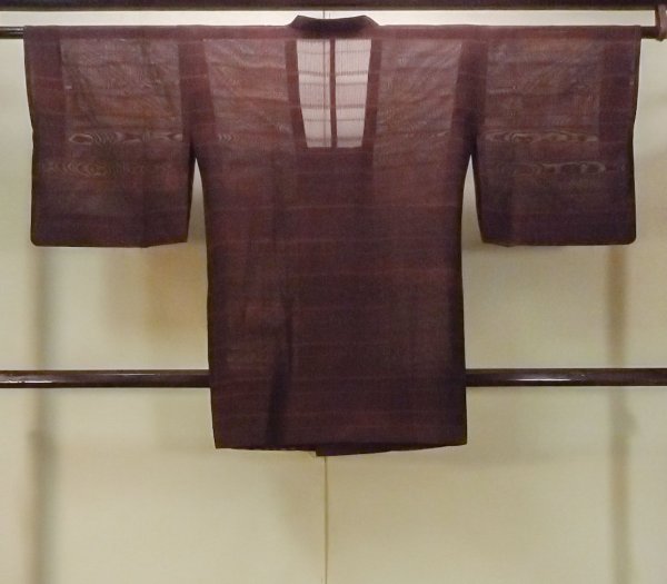 Photo2: O0201D Vintage Japanese kimono  Dark Dark Red MICHIYUKI outer coat for women / Silk. Stripes,   (Grade B) (2)