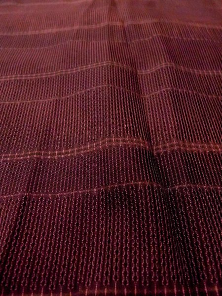 Photo9: O0201D Vintage Japanese kimono  Dark Dark Red MICHIYUKI outer coat for women / Silk. Stripes,   (Grade B) (9)