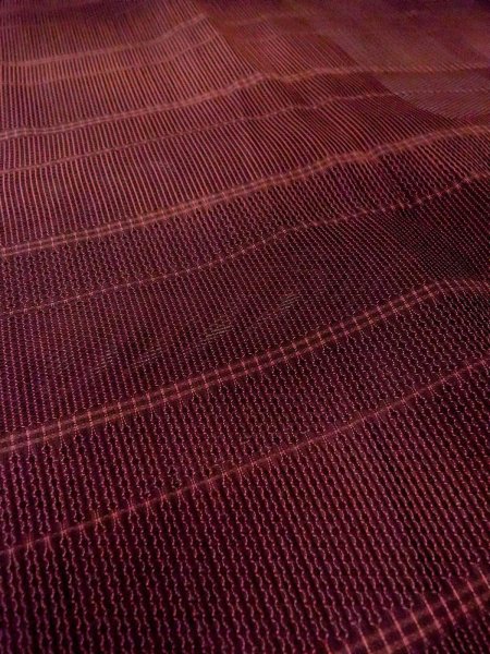 Photo10: O0201D Vintage Japanese kimono  Dark Dark Red MICHIYUKI outer coat for women / Silk. Stripes,   (Grade B) (10)