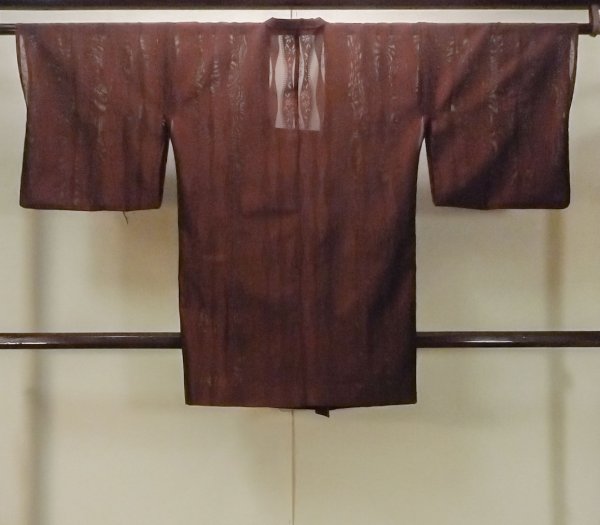 Photo2: O0201E Vintage Japanese kimono  Dark Dark Red MICHIYUKI outer coat for women / Silk. Flower,   (Grade B) (2)