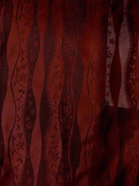 Photo3: O0201E Vintage Japanese kimono  Dark Dark Red MICHIYUKI outer coat for women / Silk. Flower,   (Grade B) (3)