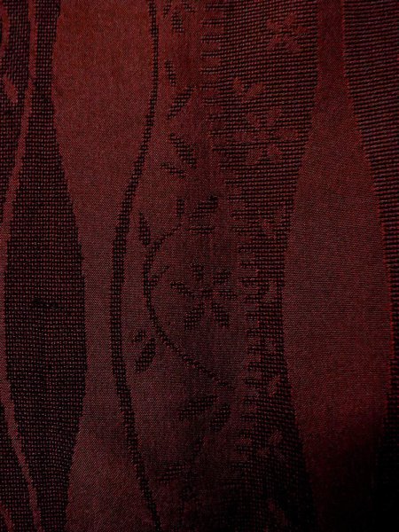 Photo7: O0201E Vintage Japanese kimono  Dark Dark Red MICHIYUKI outer coat for women / Silk. Flower,   (Grade B) (7)