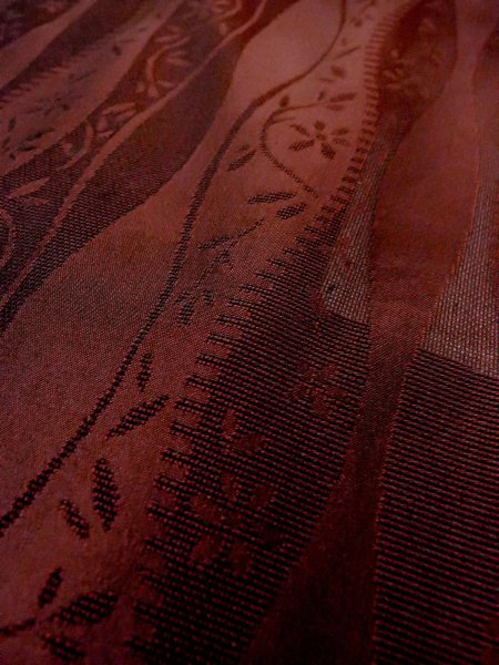 Photo8: O0201E Vintage Japanese kimono  Dark Dark Red MICHIYUKI outer coat for women / Silk. Flower,   (Grade B) (8)