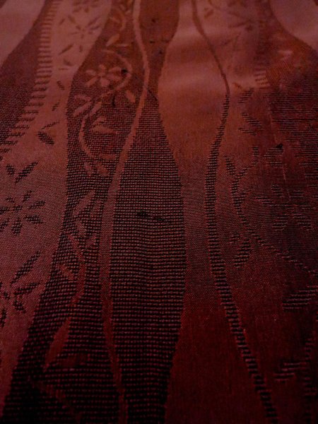 Photo9: O0201E Vintage Japanese kimono  Dark Dark Red MICHIYUKI outer coat for women / Silk. Flower,   (Grade B) (9)