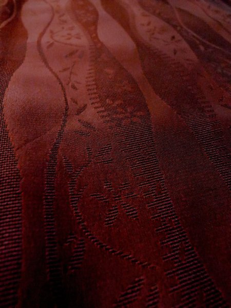 Photo10: O0201E Vintage Japanese kimono  Dark Dark Red MICHIYUKI outer coat for women / Silk. Flower,   (Grade B) (10)